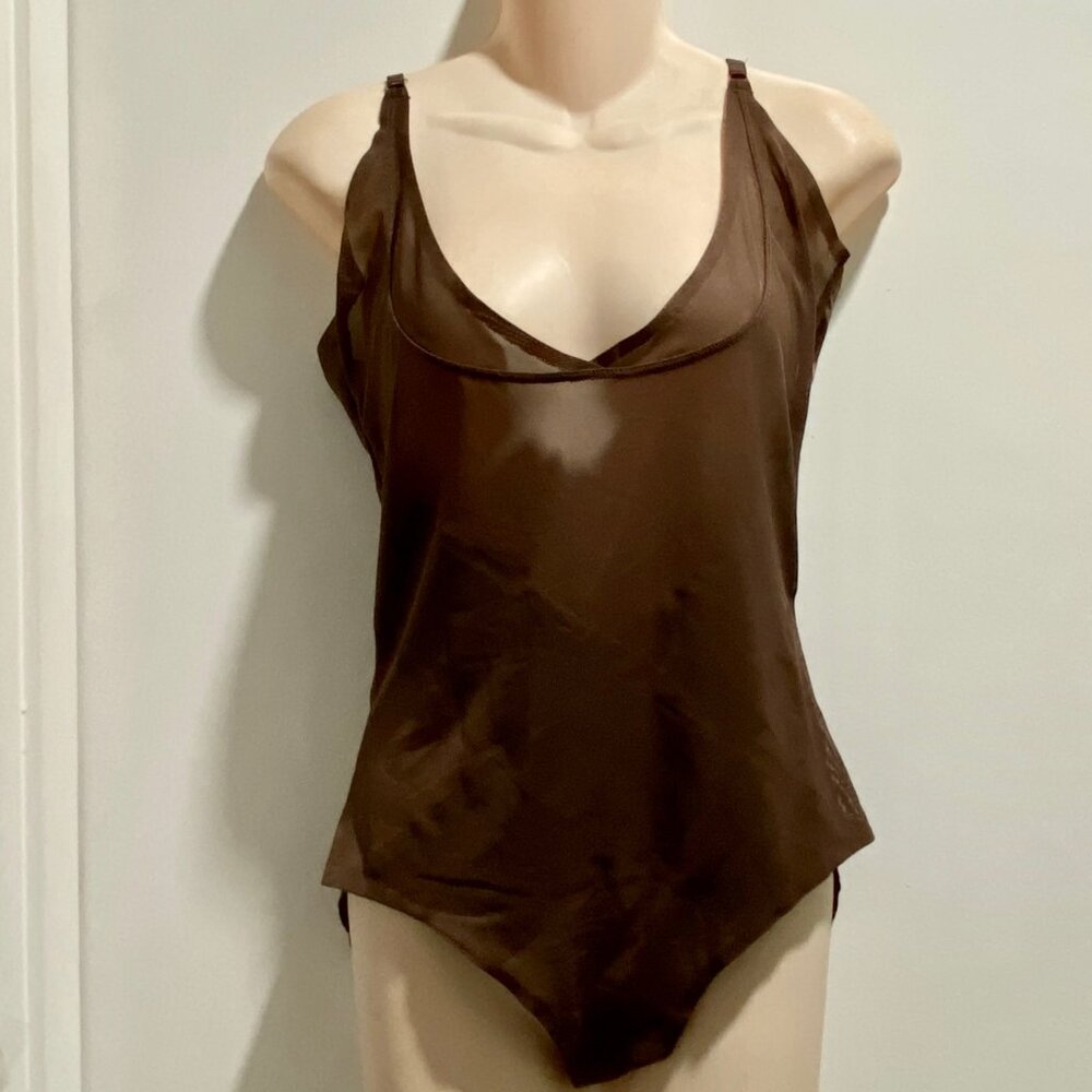 (5) Chocolate Sheer Mesh Adjustable Straps Lingerie Daisy Fuentes Bodysuit 2X